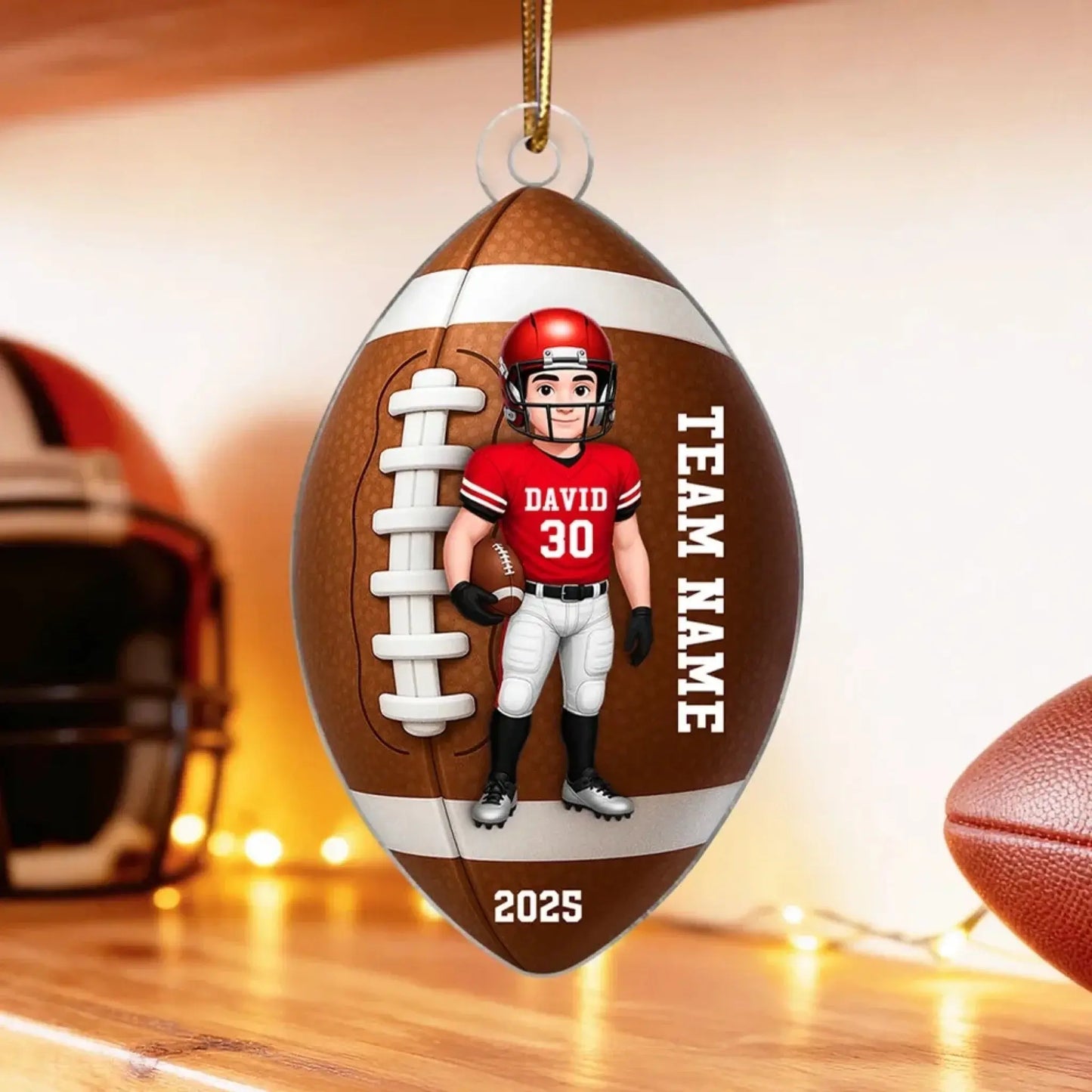 Football Boy 3D Effect – Personalized Acrylic Ornament – Custom Football Christmas Gift for Son, Teen Boy, Grandson  Ezcustomize