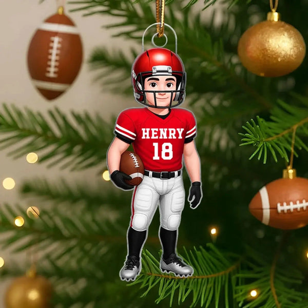 Football Boy 3D Effect – Personalized Acrylic Ornament – Custom Sports Christmas Gift for Son, Teen Boy, Grandson