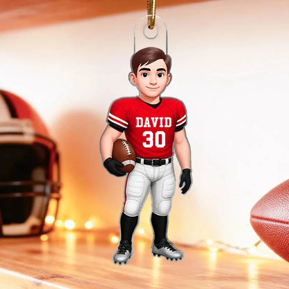 Football Boy 3D Effect – Personalized Acrylic Ornament – Custom Sports Christmas Gift for Son, Teen Boy, Grandson  Ezcustomize
