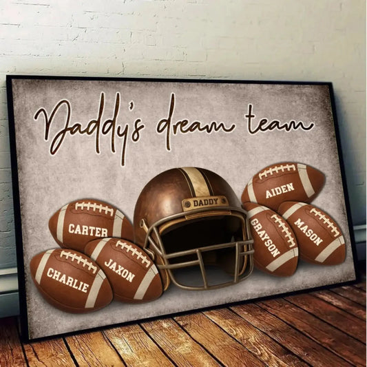 Football Dad Name Art – Personalized Poster/Canvas – Custom Father’s Day Gift with Kids’ Names for Sports-Loving Dads  Ezcustomize