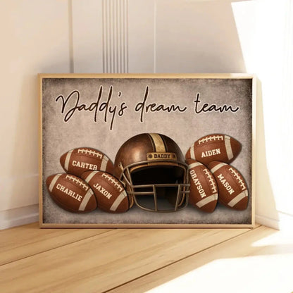 Football Dad Name Art – Personalized Poster/Canvas – Custom Father’s Day Gift with Kids’ Names for Sports-Loving Dads  Ezcustomize