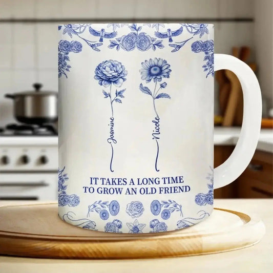 Friendship White Ceramic Mug with Clear Print and Floral Details, Simple Everyday Style, Gift-Ready for Loved Ones  Ezcustomize