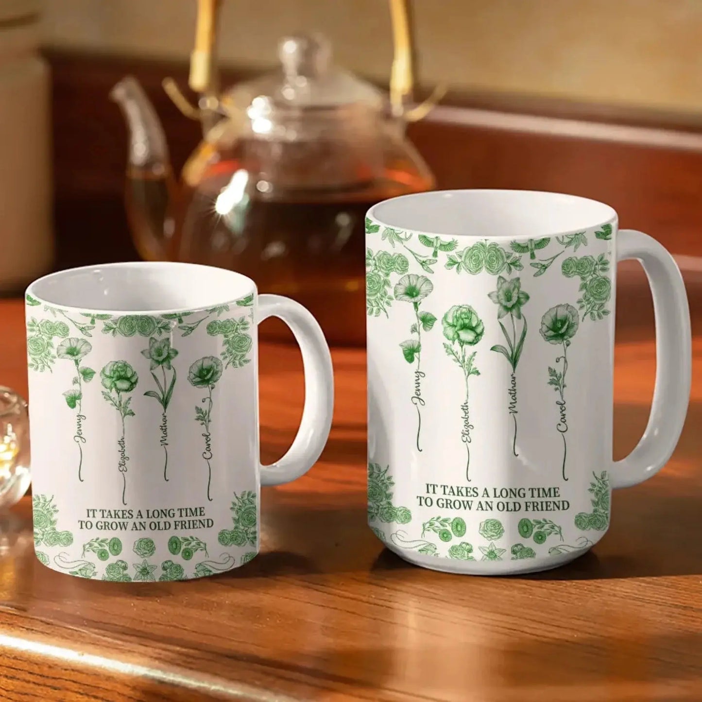 Friendship White Ceramic Mug with Clear Print and Floral Details, Simple Everyday Style, Gift-Ready for Loved Ones  Ezcustomize