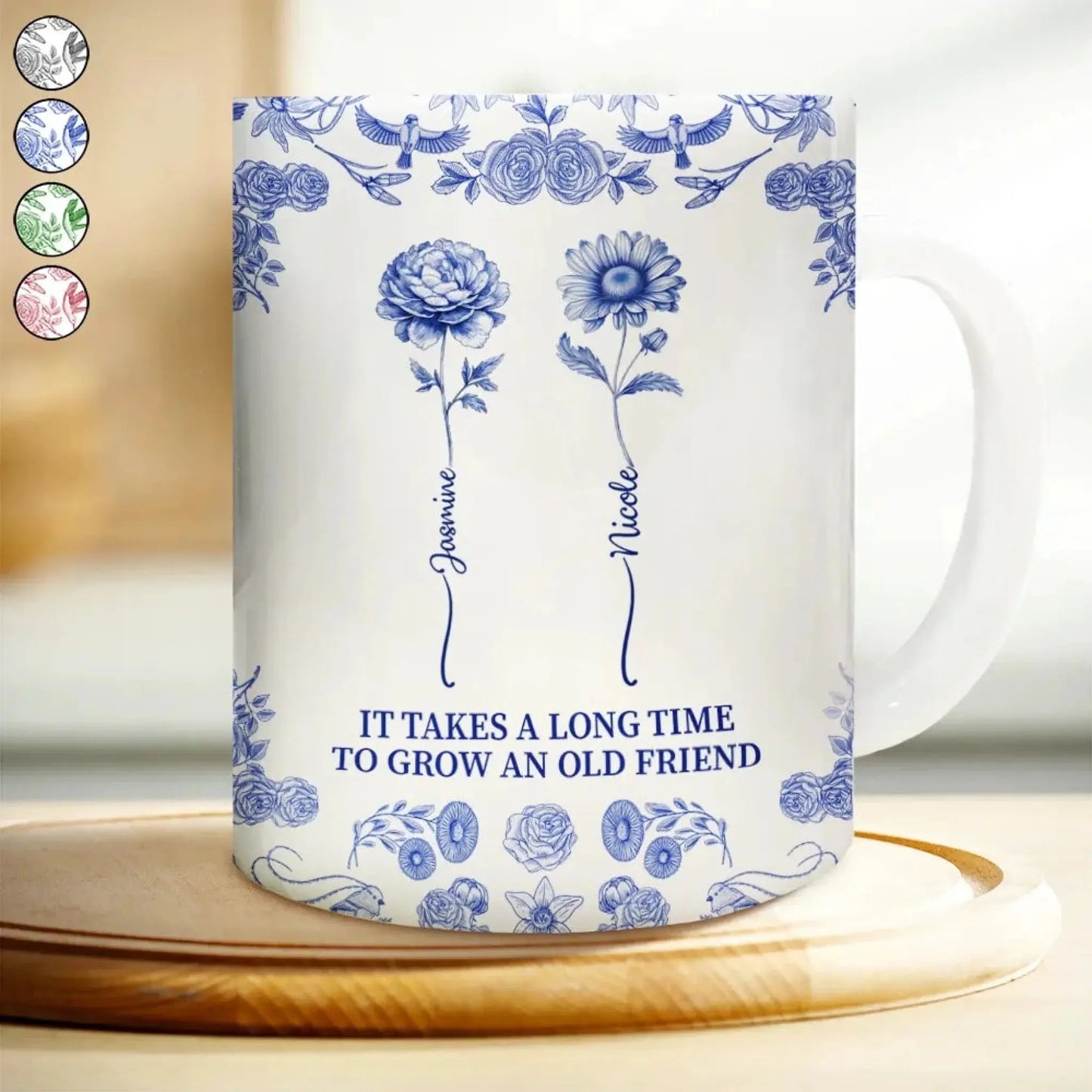 Friendship White Ceramic Mug with Clear Print and Floral Details, Simple Everyday Style, Gift-Ready for Loved Ones  Ezcustomize
