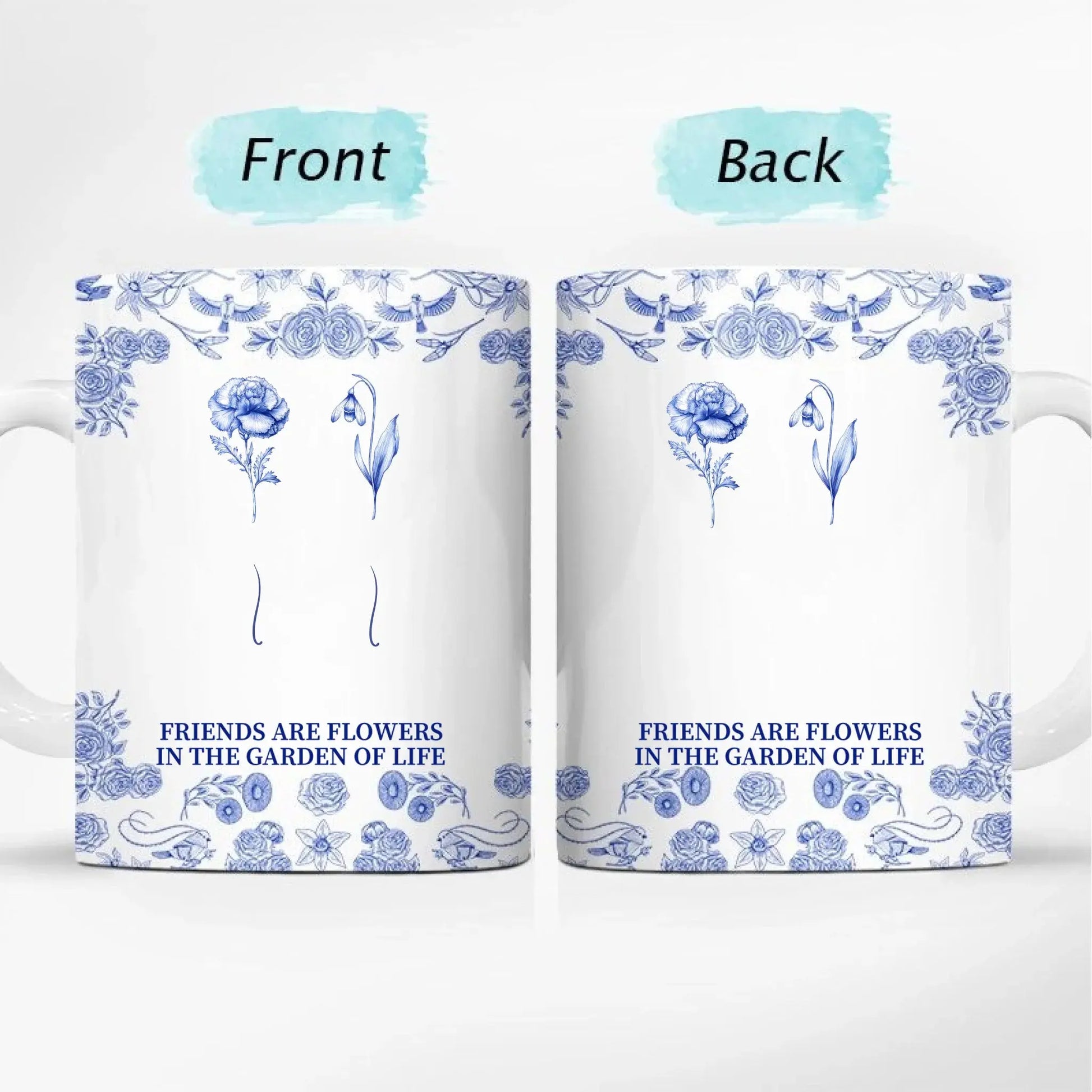 Friendship White Ceramic Mug with Clear Print and Floral Details, Simple Everyday Style, Gift-Ready for Loved Ones  Ezcustomize