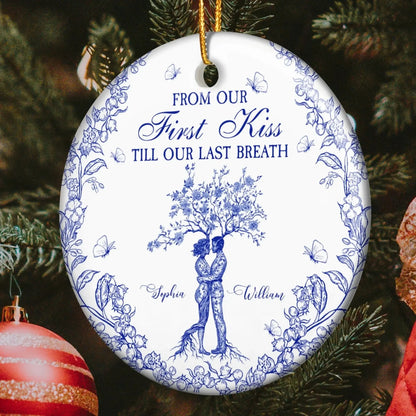 From Our First Kiss Till Our Last Breath Toile de Jouy – Personalized Ceramic Ornament – Romantic Christmas Gift for Couples & Partners  Ezcustomize