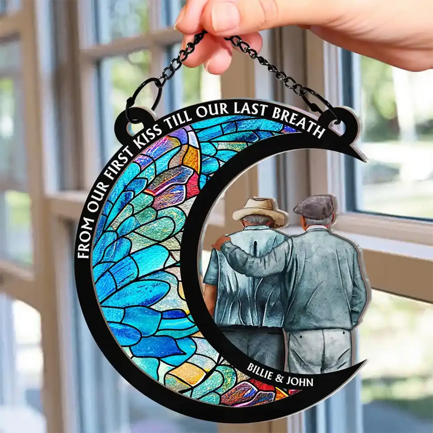 From Our First Kiss Till Our Last Breath – Personalized Window Hanging Suncatcher Ornament – Romantic Anniversary Gift for Couples  Ezcustomize