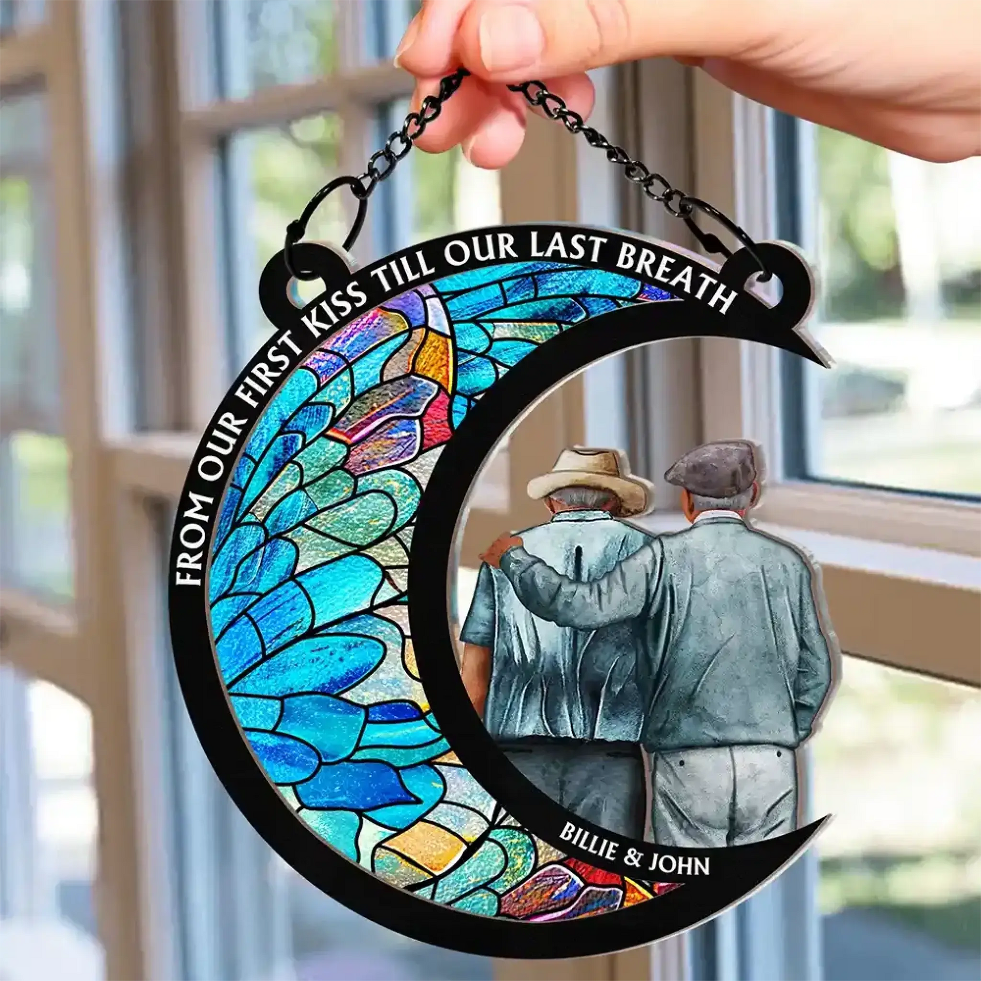 From Our First Kiss Till Our Last Breath – Personalized Window Hanging Suncatcher Ornament – Romantic Anniversary Gift for Couples  Ezcustomize