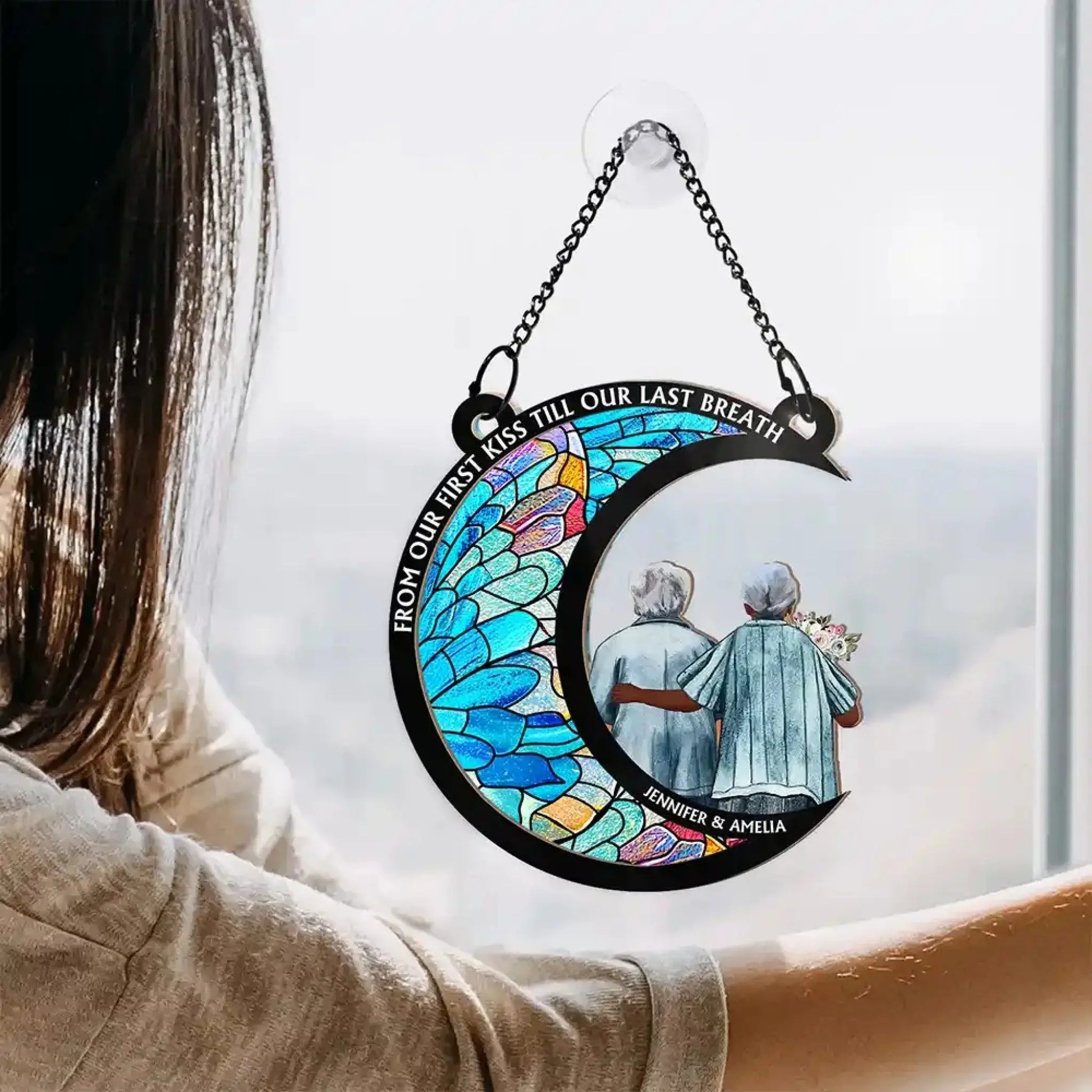 From Our First Kiss Till Our Last Breath – Personalized Window Hanging Suncatcher Ornament – Romantic Anniversary Gift for Couples  Ezcustomize