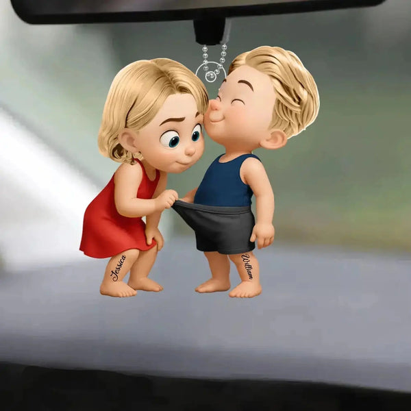 Funny Cartoon Couple Car Ornament – Personalized Acrylic Gift for Boyfriend or Girlfriend, Cute and Naughty Car Hanging Decoration