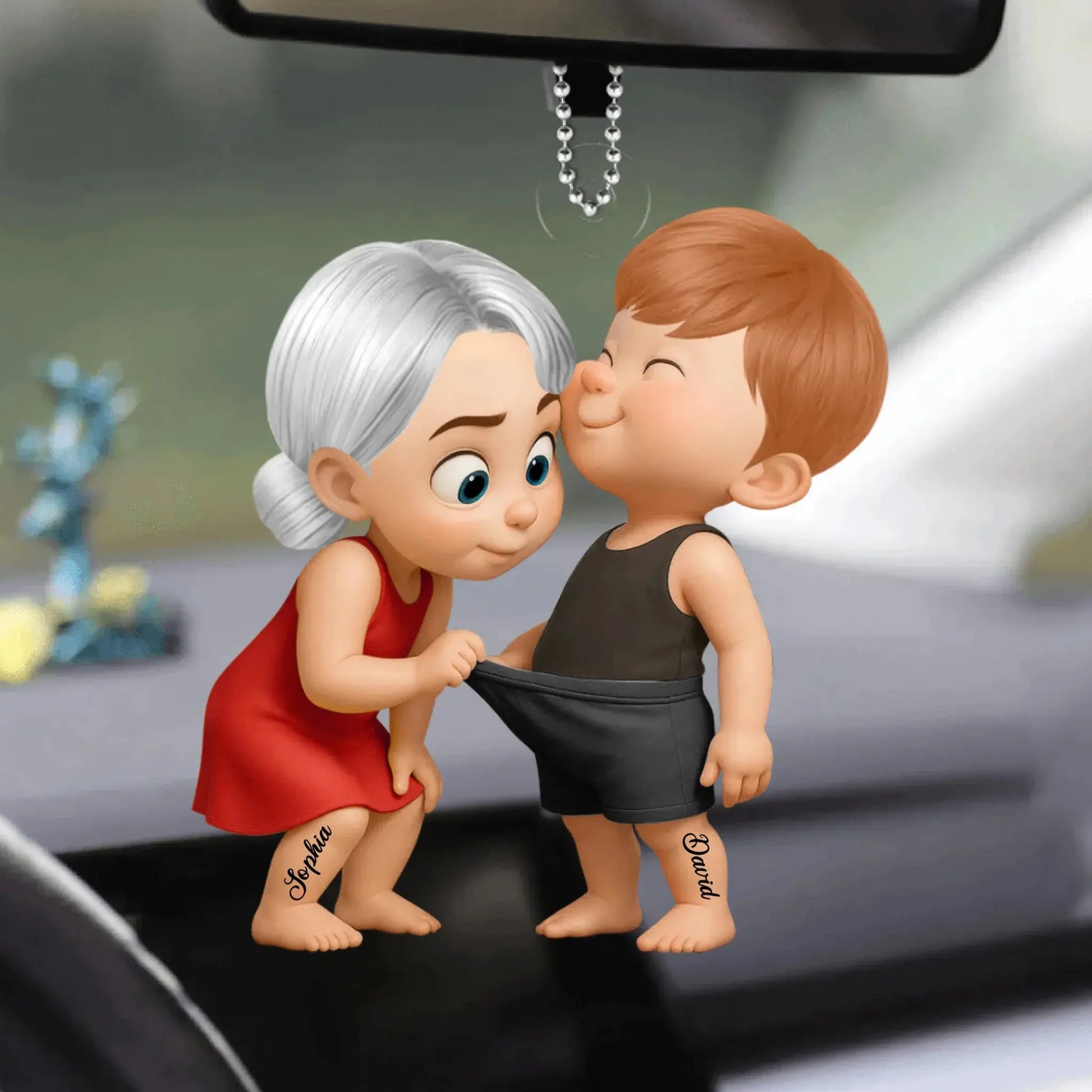 Funny Cartoon Couple Car Ornament – Personalized Acrylic Gift for Boyfriend or Girlfriend, Cute and Naughty Car Hanging Decoration  Ezcustomize