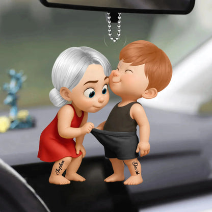 Funny Cartoon Couple Car Ornament – Personalized Acrylic Gift for Boyfriend or Girlfriend, Cute and Naughty Car Hanging Decoration  Ezcustomize