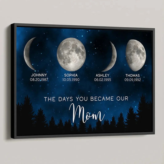 Galaxy Night Moon Phase Art – Personalized “The Days You Became Our Mom” Poster – Birthday or Just Because Gift for Mom  Ezcustomize