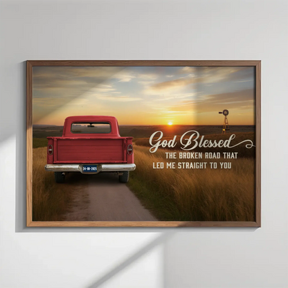 God Blessed The Broken Road Canvas, Personalized Vintage Truck with Couple Names, Wedding Anniversary Gift, Valentine Gift For Wife, Husband  Ezcustomize