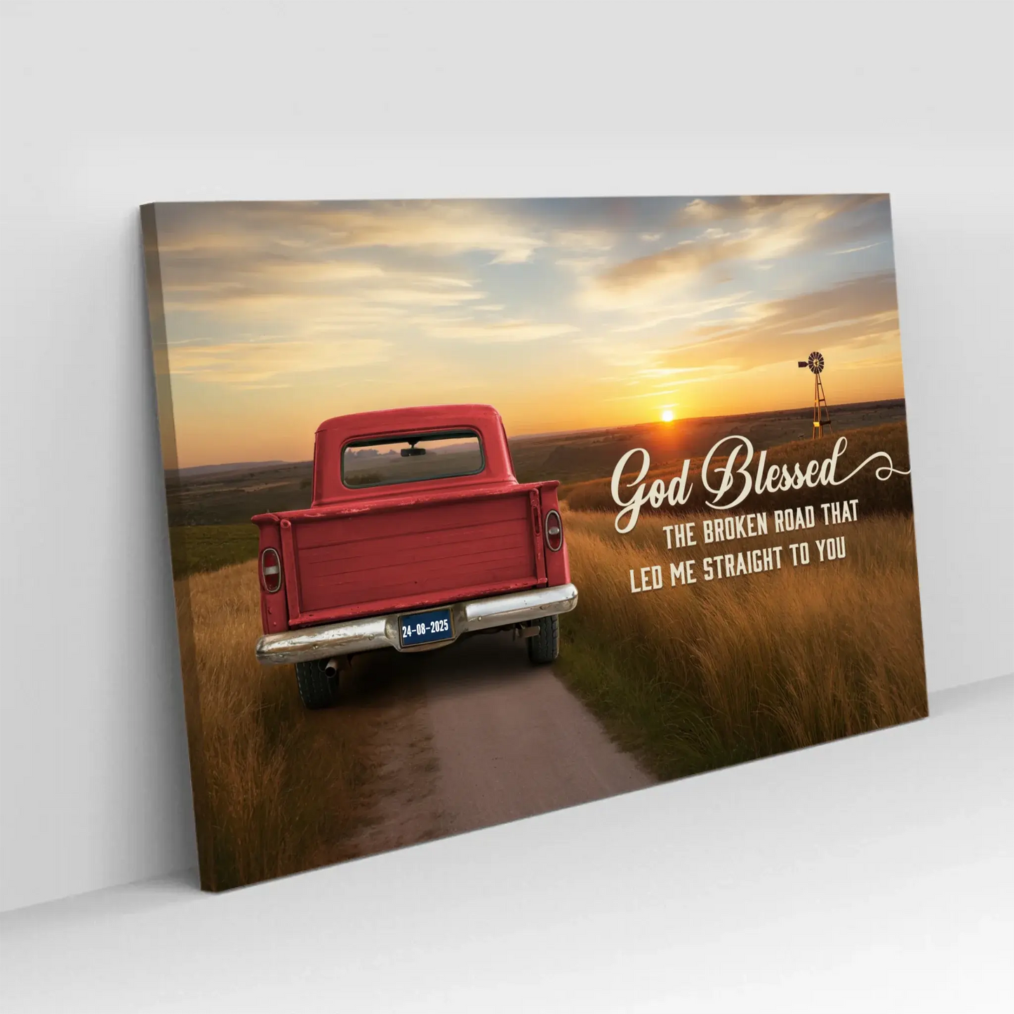 God Blessed The Broken Road Canvas, Personalized Vintage Truck with Couple Names, Wedding Anniversary Gift, Valentine Gift For Wife, Husband  Ezcustomize
