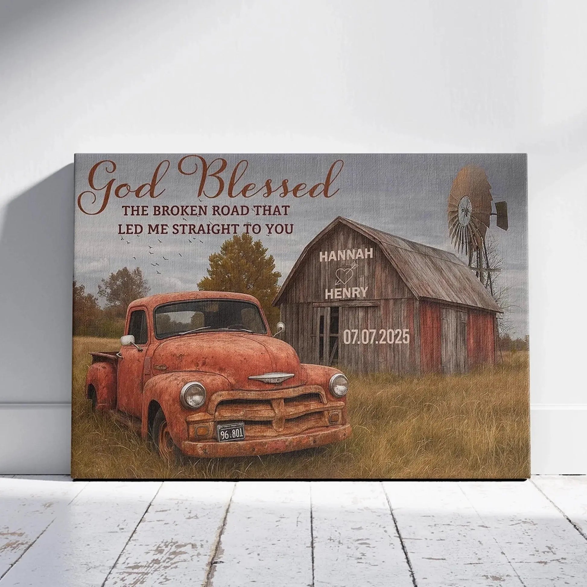 God Blessed The Broken Road That Led Me Straight To You – Personalized Farmhouse Wall Art, Gift for Couples, Anniversary or Valentine's Day  Ezcustomize