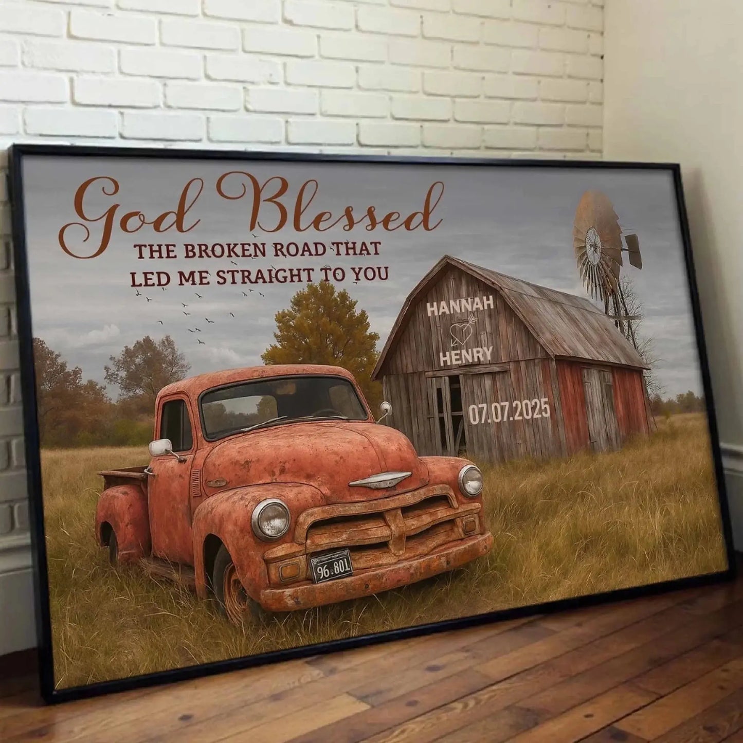 God Blessed The Broken Road That Led Me Straight To You – Personalized Farmhouse Wall Art, Gift for Couples, Anniversary or Valentine's Day  Ezcustomize