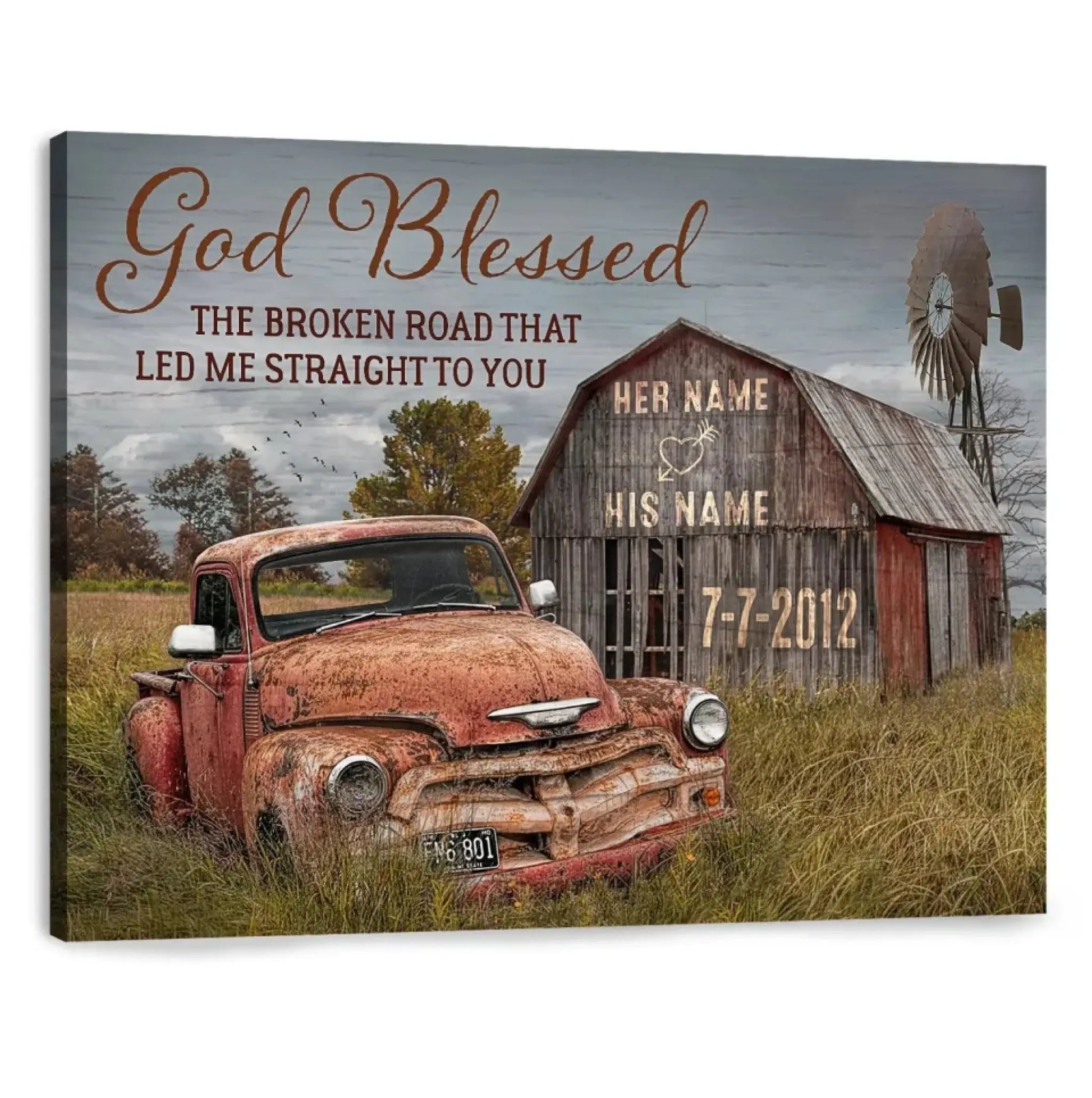 God Blessed The Broken Road That Led Me Straight To You – Personalized Farmhouse Wall Art, Gift for Couples, Anniversary or Valentine's Day  Ezcustomize