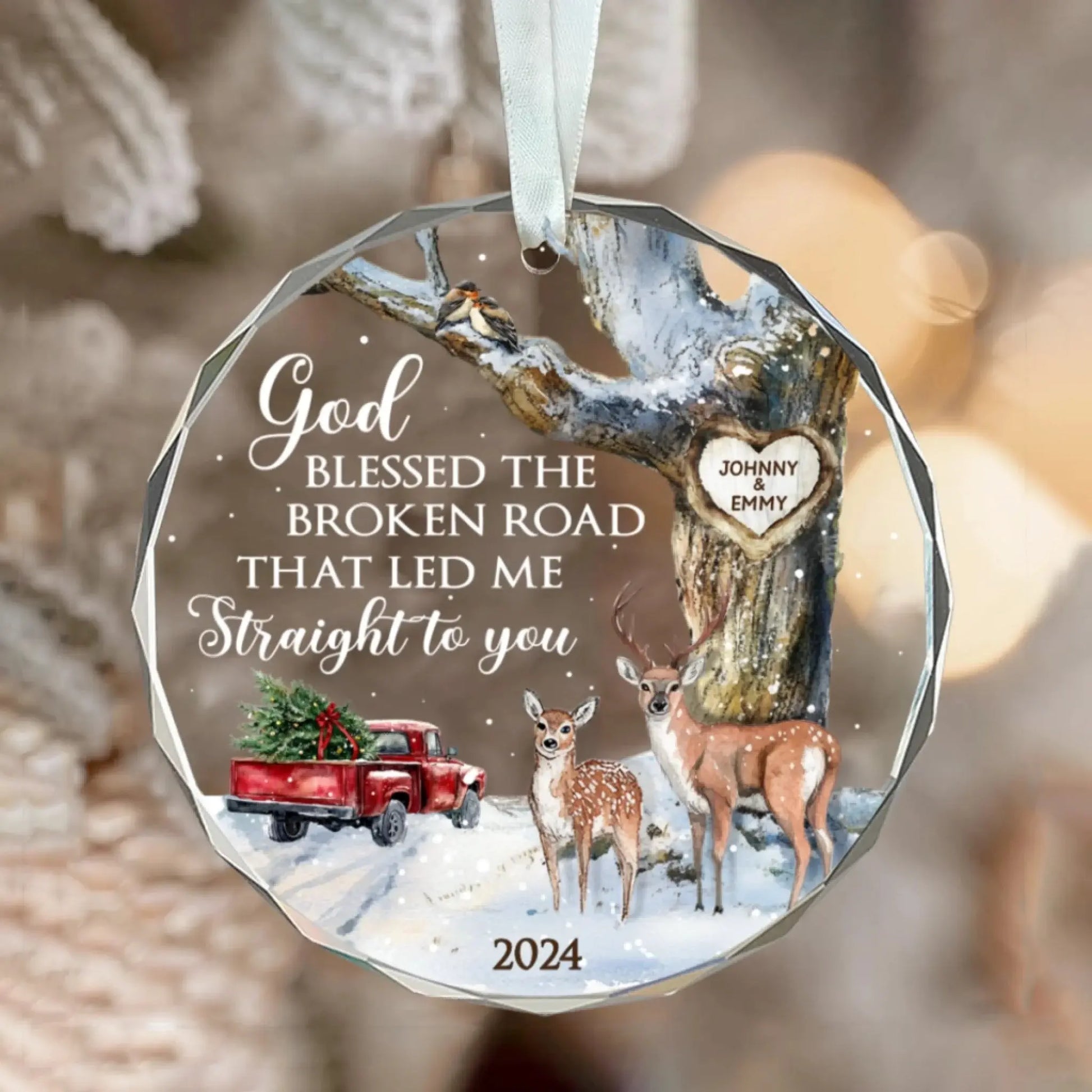 God Blessed The Broken Road – Personalized Christmas Glass Ornament – Romantic Holiday Decoration & Meaningful Gift for Couples  Ezcustomize