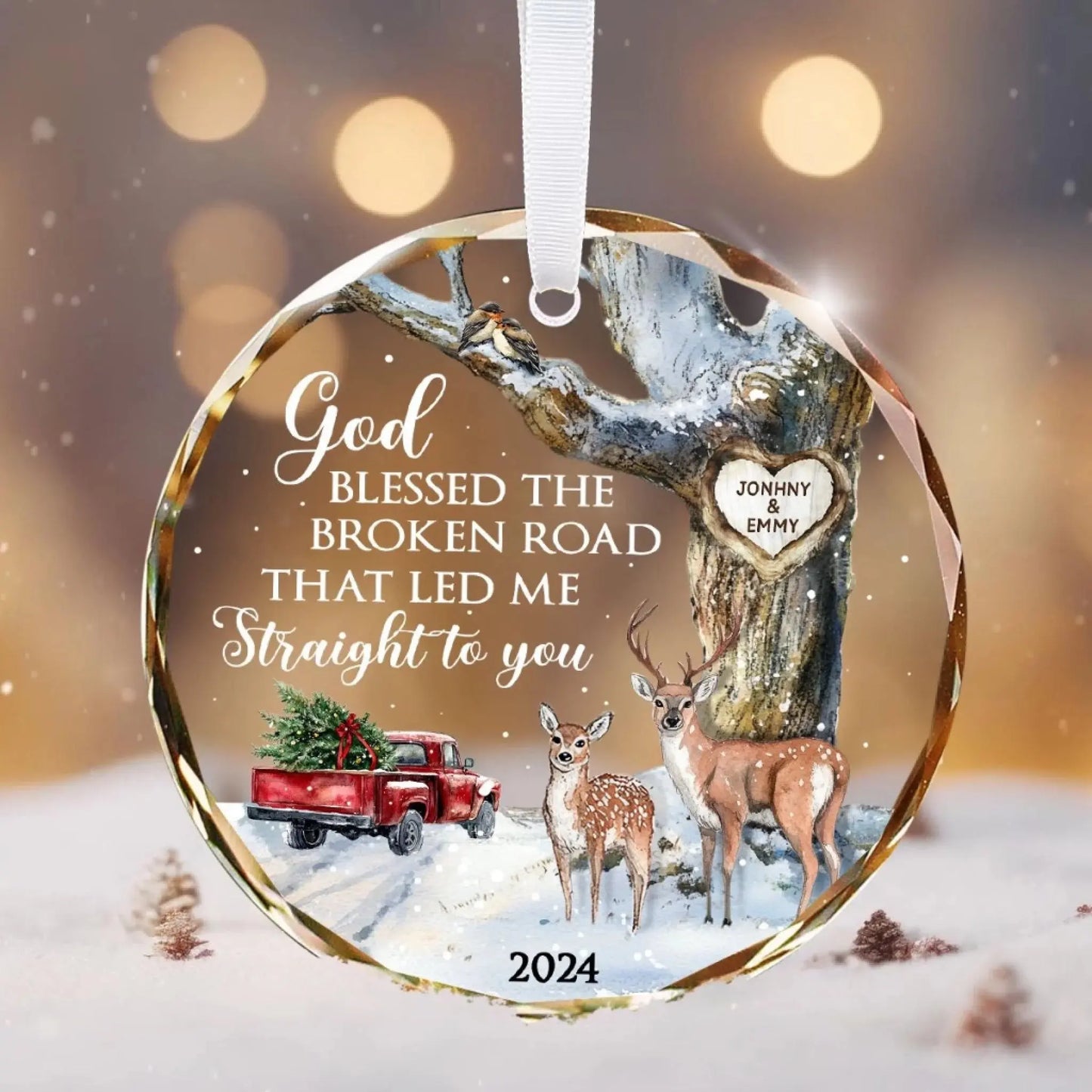 God Blessed The Broken Road – Personalized Christmas Glass Ornament – Romantic Holiday Decoration & Meaningful Gift for Couples  Ezcustomize