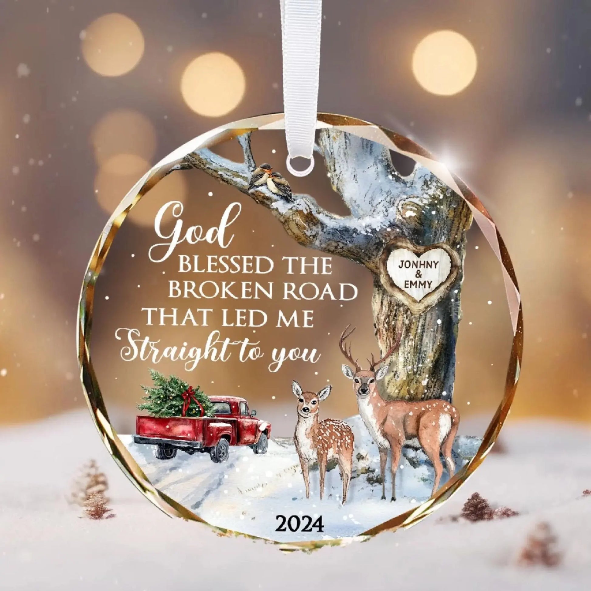 God Blessed The Broken Road – Personalized Christmas Glass Ornament – Romantic Holiday Decoration & Meaningful Gift for Couples  Ezcustomize