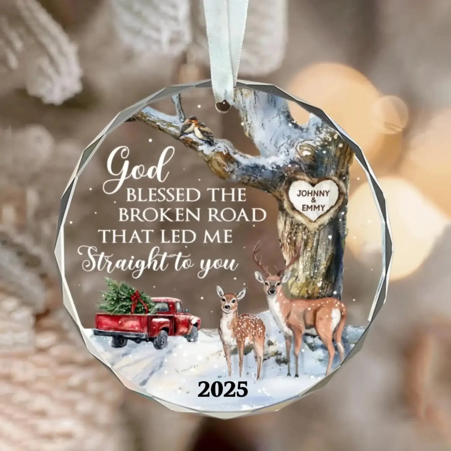 God Blessed The Broken Road – Personalized Christmas Glass Ornament – Romantic Holiday Decoration & Meaningful Gift for Couples  Ezcustomize