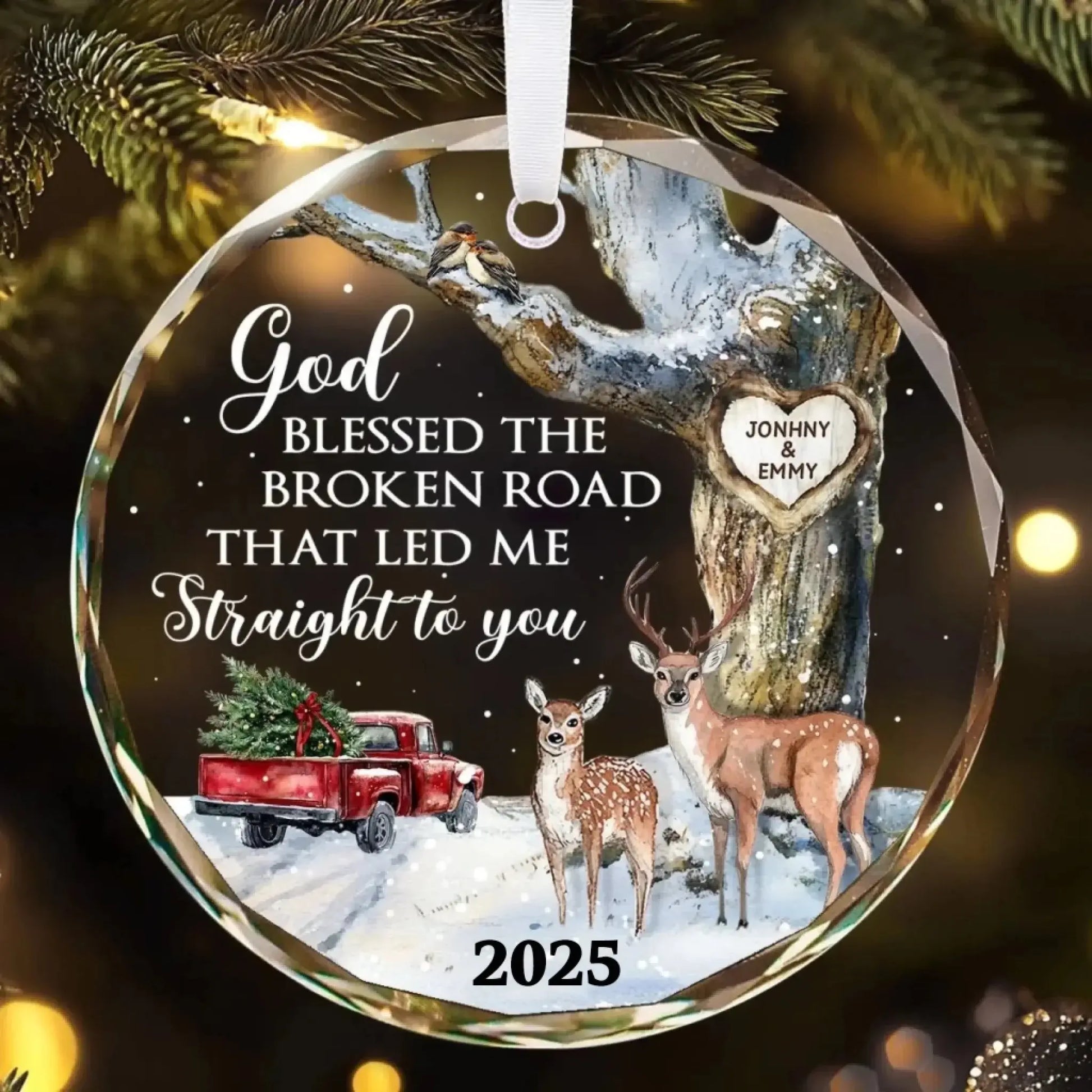 God Blessed The Broken Road – Personalized Christmas Glass Ornament – Romantic Holiday Decoration & Meaningful Gift for Couples  Ezcustomize