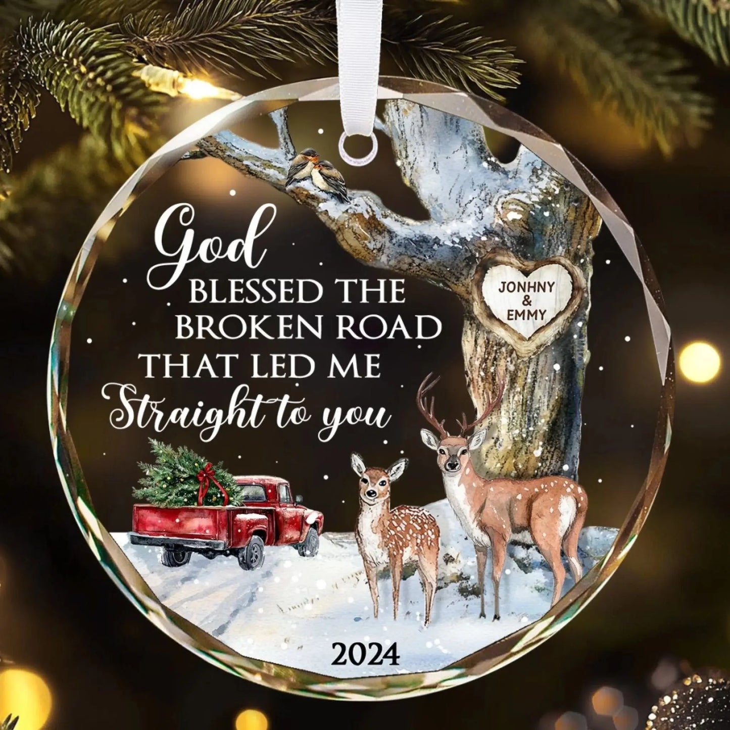 God Blessed The Broken Road – Personalized Christmas Glass Ornament – Romantic Holiday Decoration & Meaningful Gift for Couples  Ezcustomize
