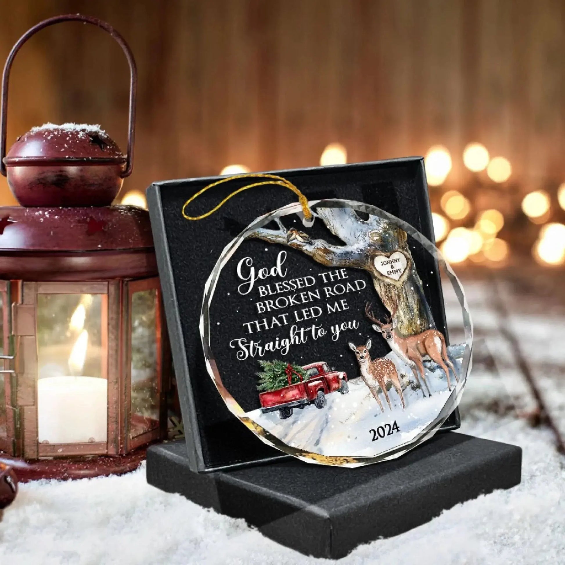 God Blessed The Broken Road – Personalized Christmas Glass Ornament – Romantic Holiday Decoration & Meaningful Gift for Couples  Ezcustomize