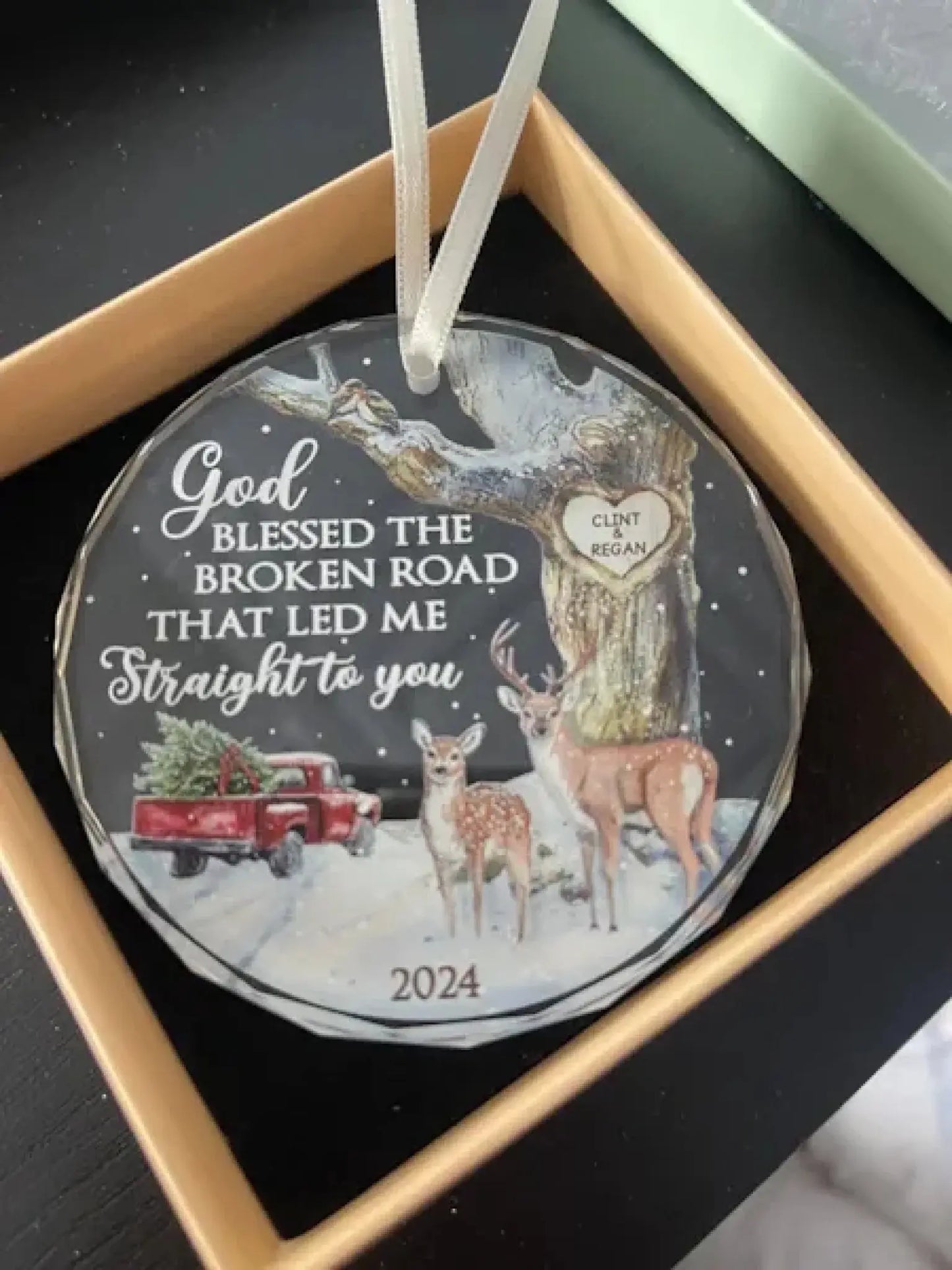 God Blessed The Broken Road – Personalized Christmas Glass Ornament – Romantic Holiday Decoration & Meaningful Gift for Couples  Ezcustomize