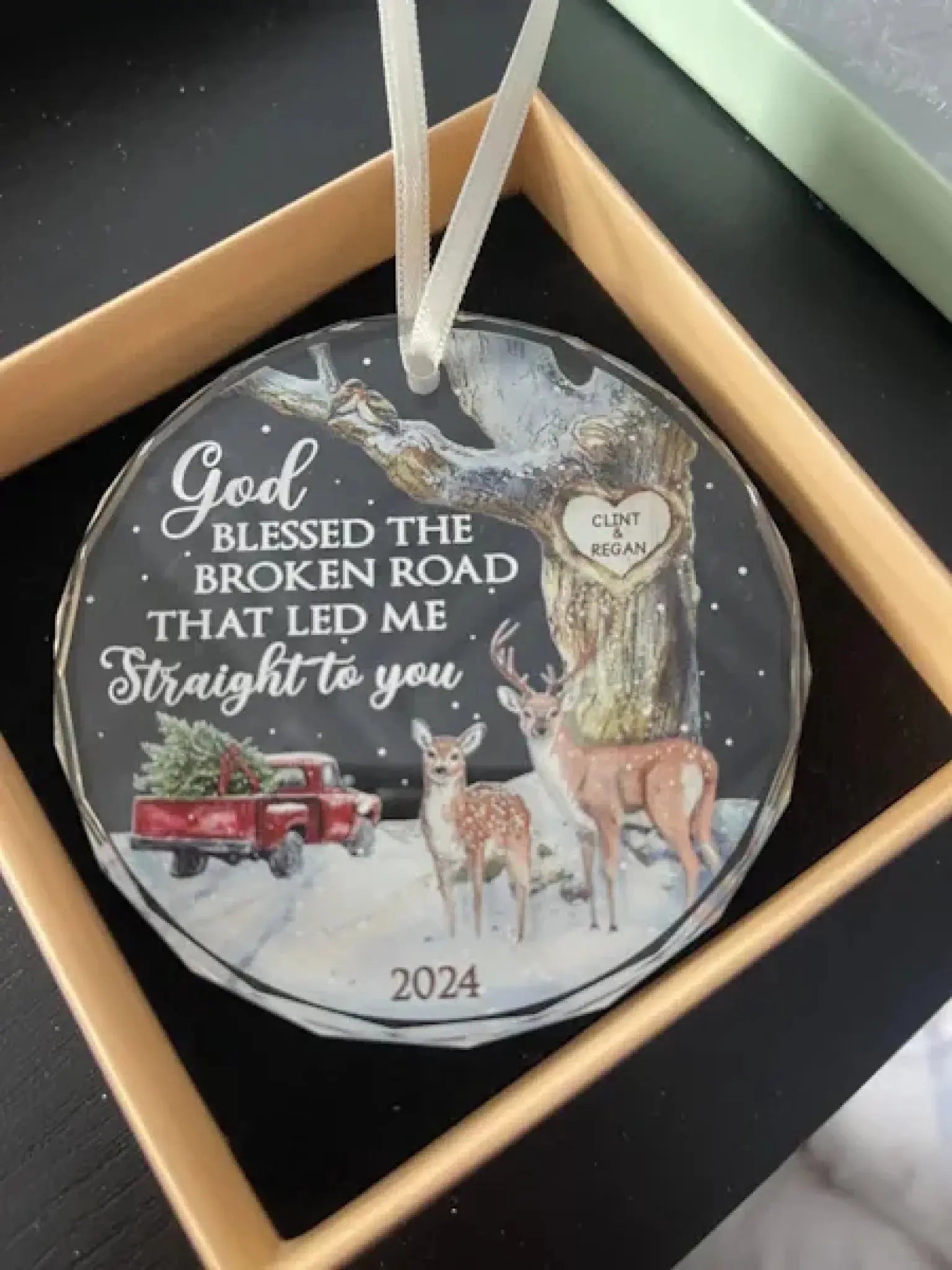 God Blessed The Broken Road – Personalized Christmas Glass Ornament – Romantic Holiday Decoration & Meaningful Gift for Couples  Ezcustomize