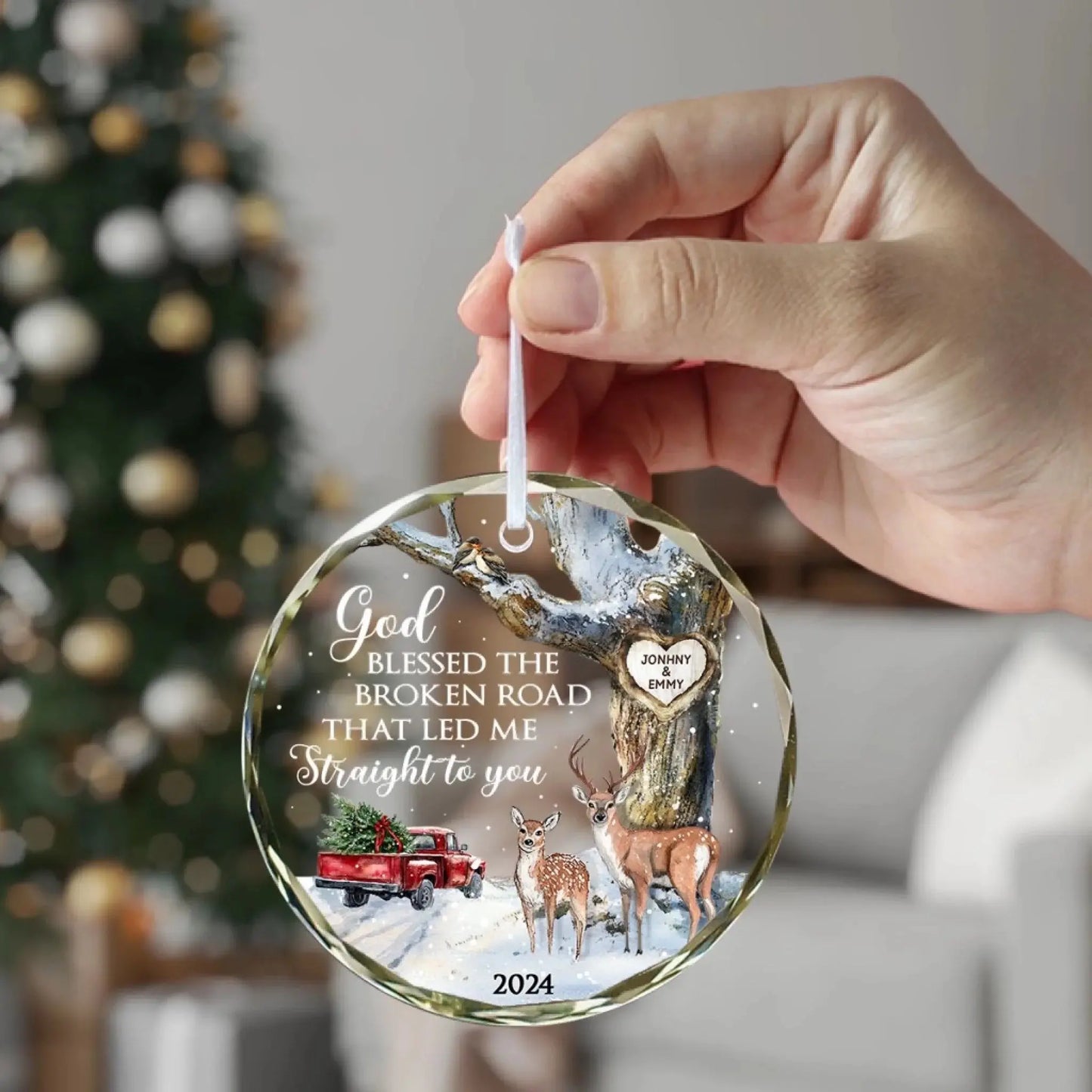 God Blessed The Broken Road – Personalized Christmas Glass Ornament – Romantic Holiday Decoration & Meaningful Gift for Couples  Ezcustomize