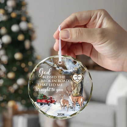 God Blessed The Broken Road – Personalized Christmas Glass Ornament – Romantic Holiday Decoration & Meaningful Gift for Couples  Ezcustomize