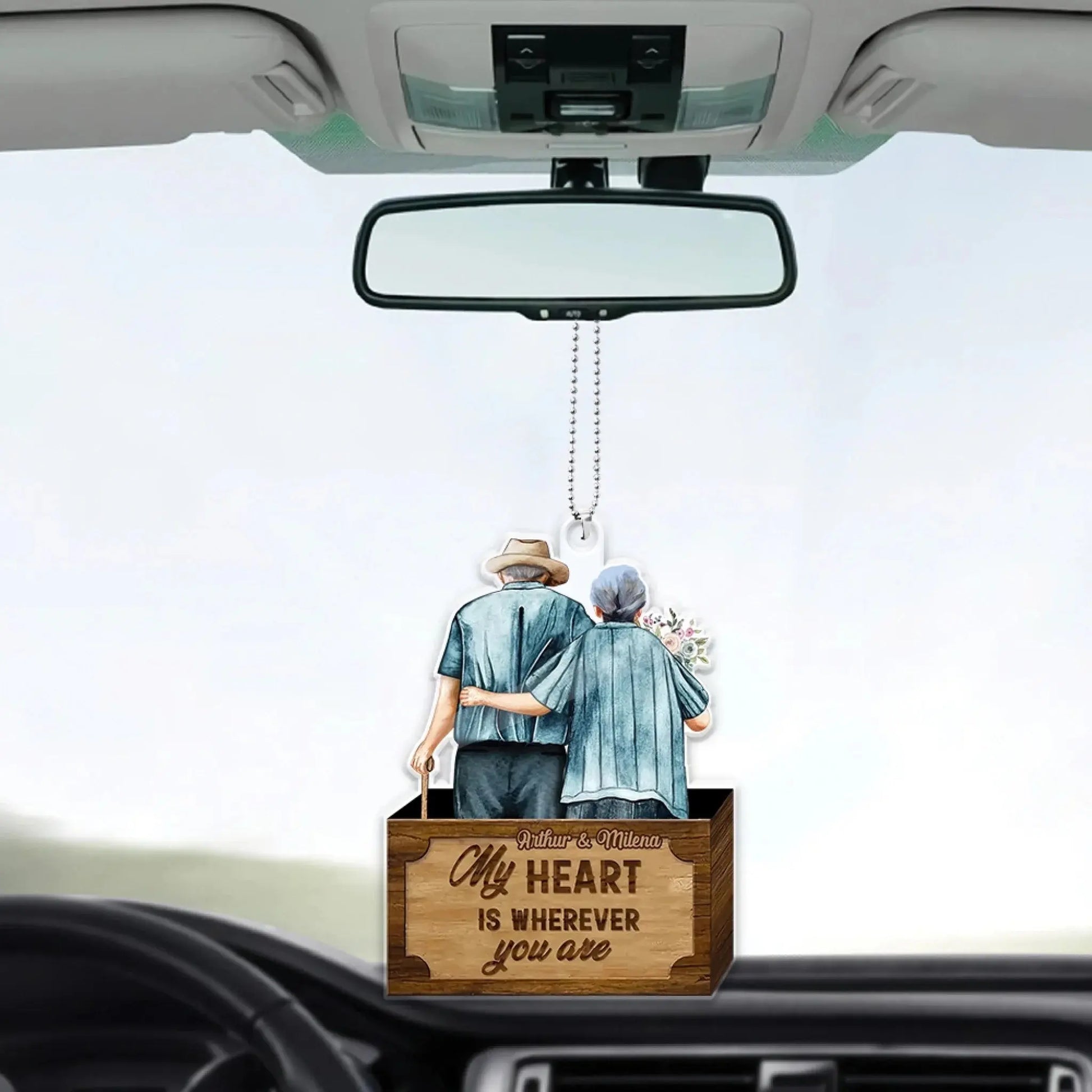 God Blessed the Broken Road Old Couple Car Hanger – Personalized Acrylic Ornament with Custom Names – Romantic Gift for Husband and Wife  Ezcustomize