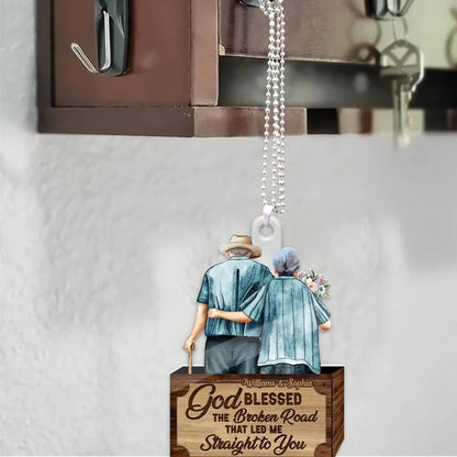 God Blessed the Broken Road Old Couple Car Hanger – Personalized Acrylic Ornament with Custom Names – Romantic Gift for Husband and Wife  Ezcustomize