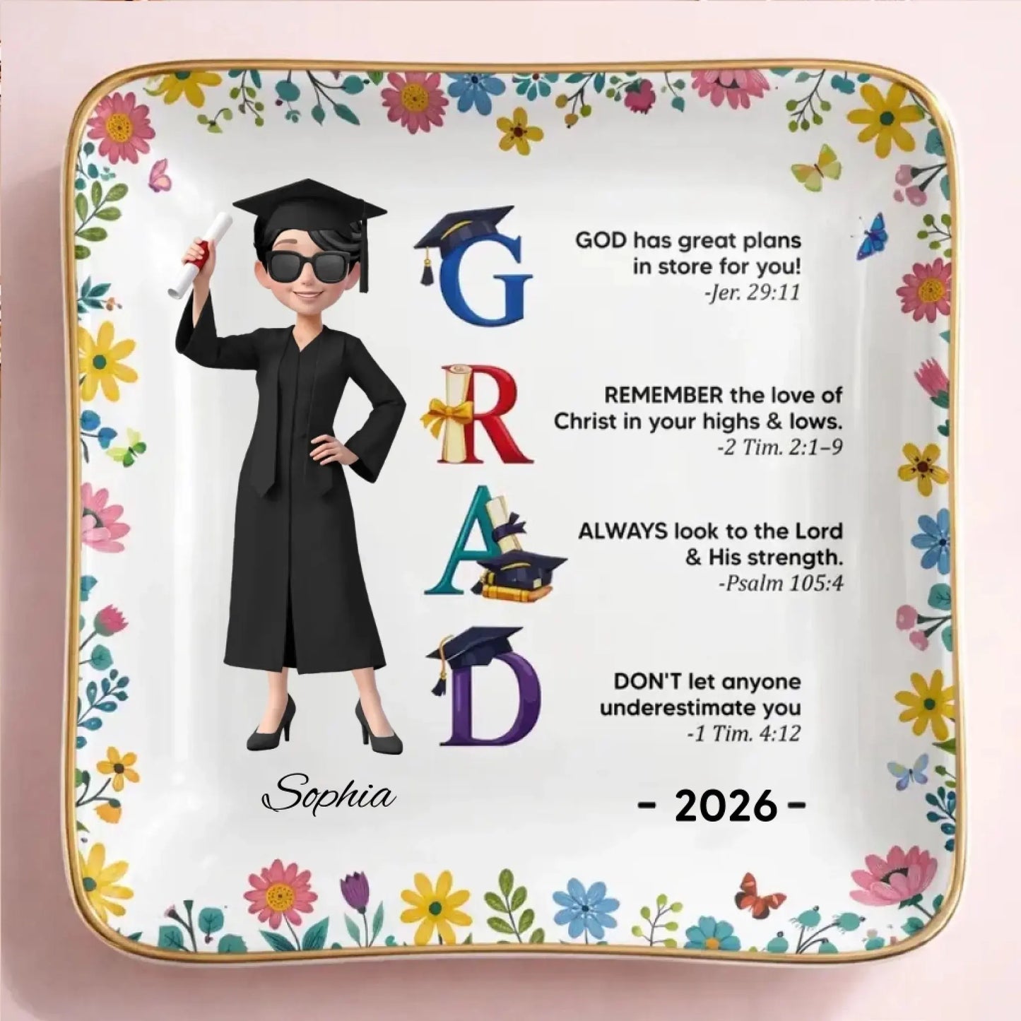 God Has Great Plans Bible Verses - Personalized Ceramic Dish - Gift for Daughter, Granddaughter, Student, Graduate  Ezcustomize