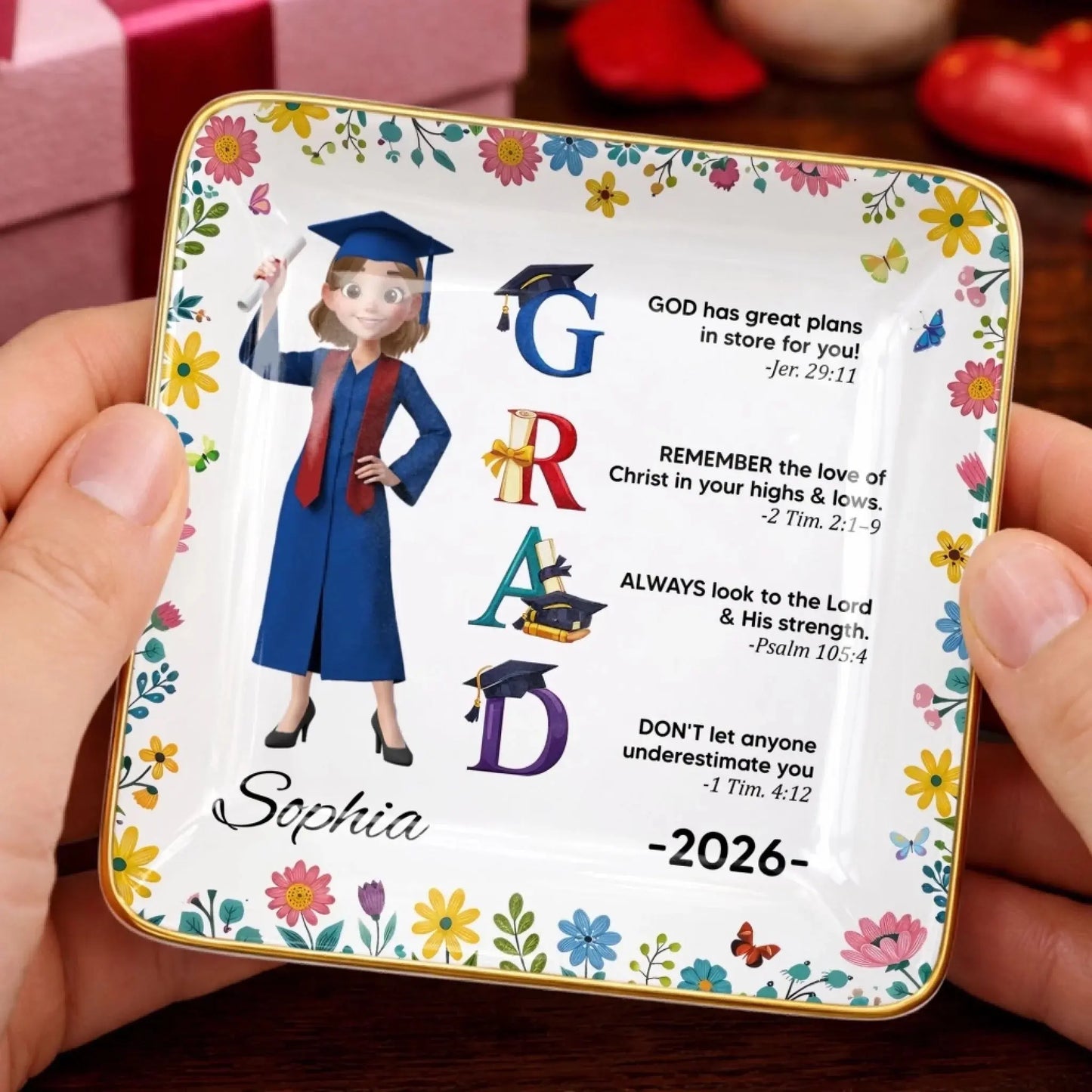 God Has Great Plans Bible Verses - Personalized Ceramic Dish - Gift for Daughter, Granddaughter, Student, Graduate  Ezcustomize