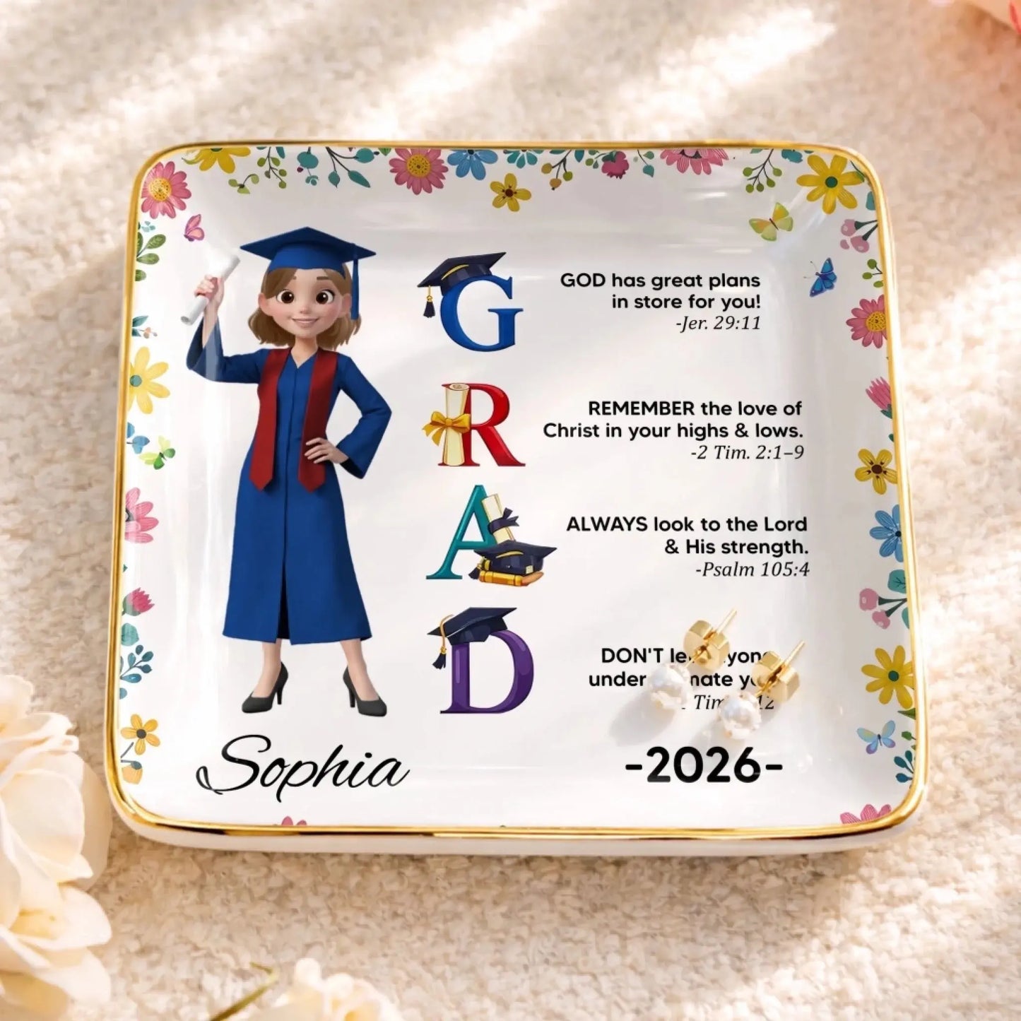 God Has Great Plans Bible Verses - Personalized Ceramic Dish - Gift for Daughter, Granddaughter, Student, Graduate  Ezcustomize
