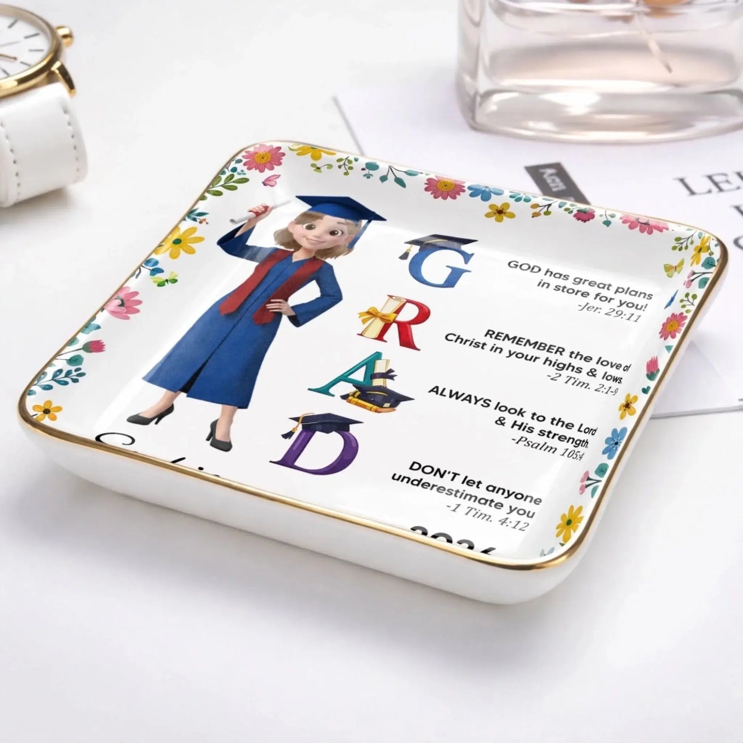 God Has Great Plans Bible Verses - Personalized Ceramic Dish - Gift for Daughter, Granddaughter, Student, Graduate  Ezcustomize