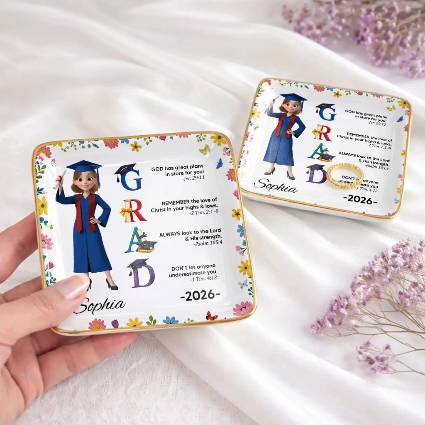 God Has Great Plans Bible Verses - Personalized Ceramic Dish - Gift for Daughter, Granddaughter, Student, Graduate  Ezcustomize