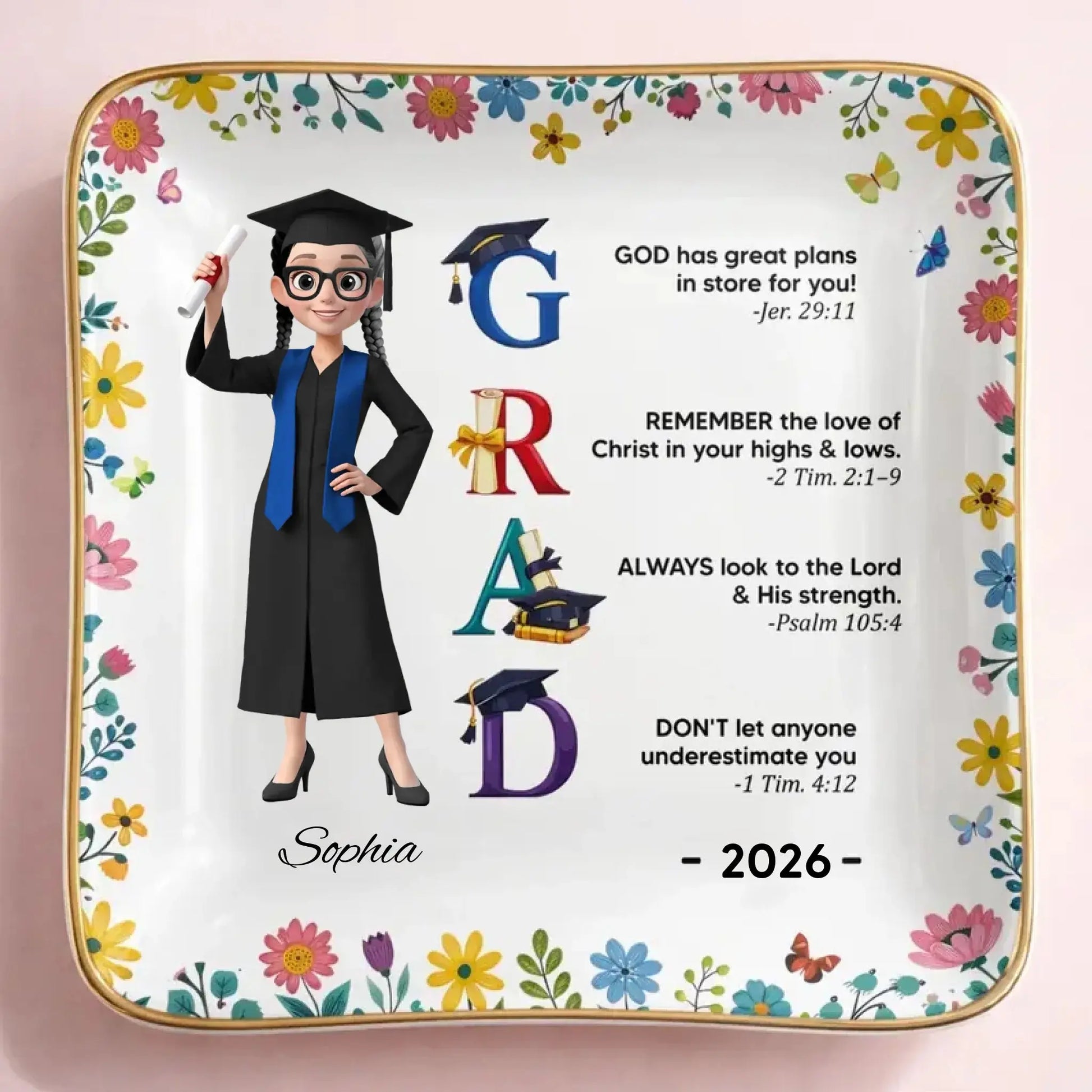 God Has Great Plans Bible Verses - Personalized Ceramic Dish - Gift for Daughter, Granddaughter, Student, Graduate  Ezcustomize