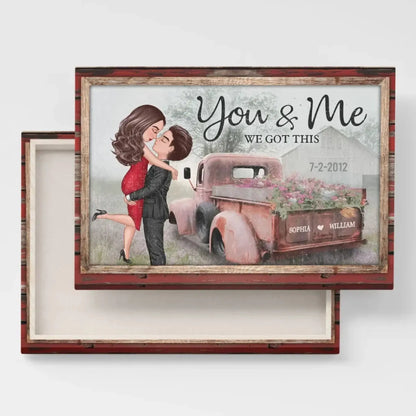 God Knew My Heart Needed You – Personalized Hugging Couple Red Truck Canvas, Romantic Farmhouse Wall Art Gift for Him or Her  Ezcustomize