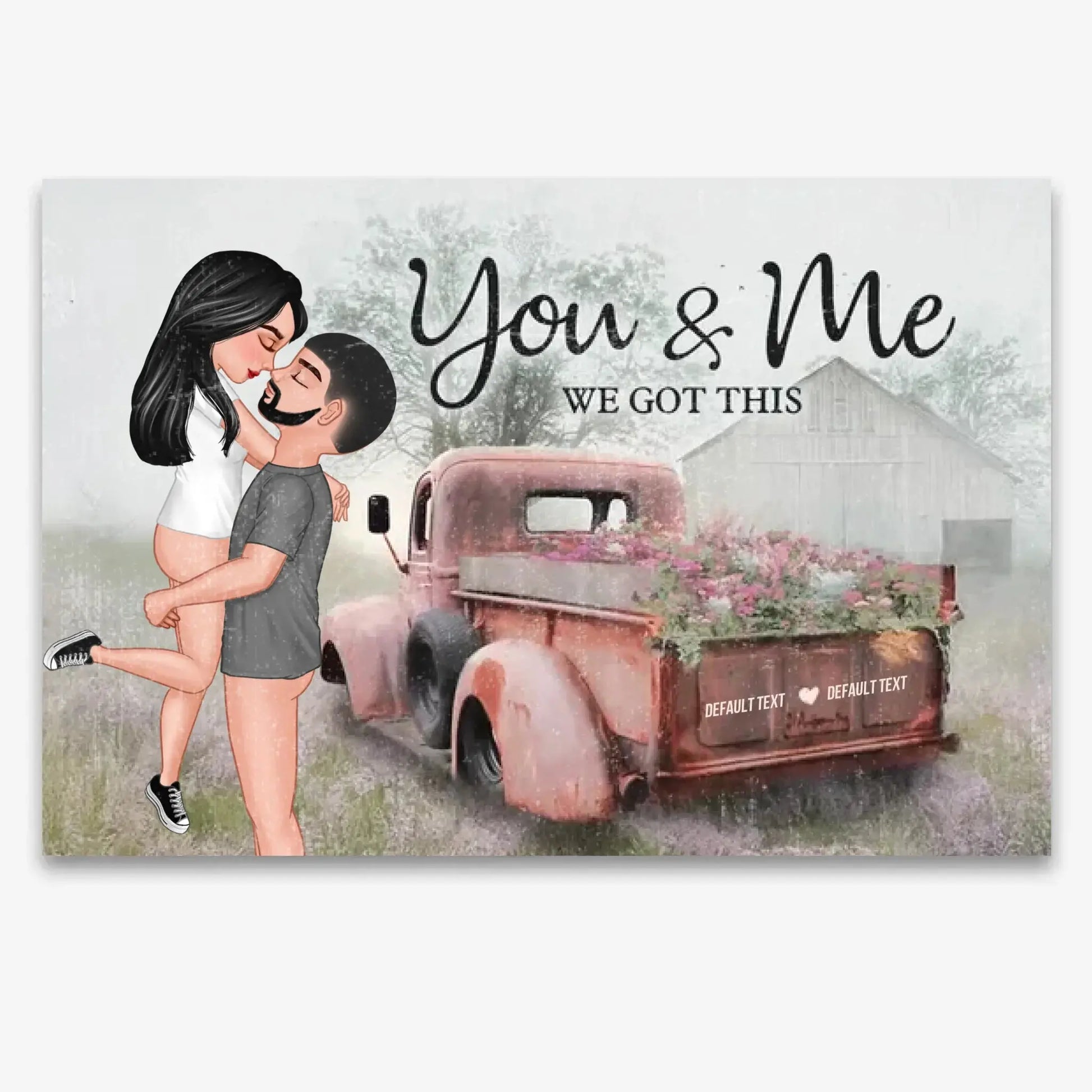 God Knew My Heart Needed You – Personalized Hugging Couple Red Truck Canvas, Romantic Farmhouse Wall Art Gift for Him or Her  Ezcustomize