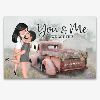 God Knew My Heart Needed You – Personalized Hugging Couple Red Truck Canvas, Romantic Farmhouse Wall Art Gift for Him or Her  Ezcustomize