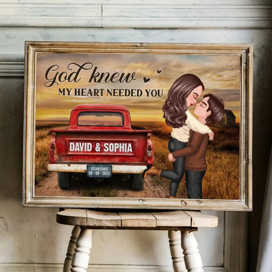 God Knew My Heart Needed You – Personalized Red Truck Couple Canvas, Rustic Love Gift for Wife or Husband  Ezcustomize