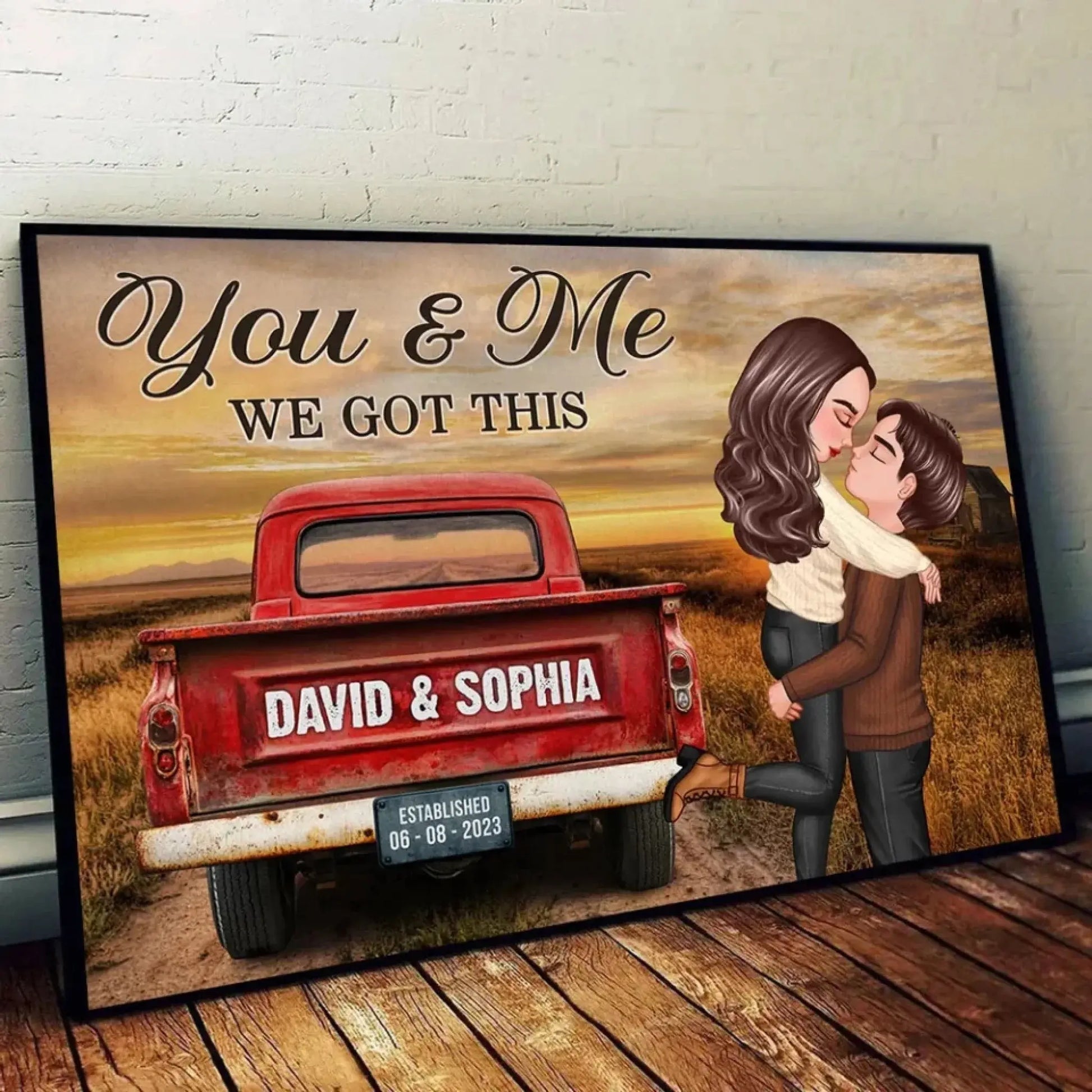 God Knew My Heart Needed You – Personalized Red Truck Couple Canvas, Rustic Love Gift for Wife or Husband  Ezcustomize