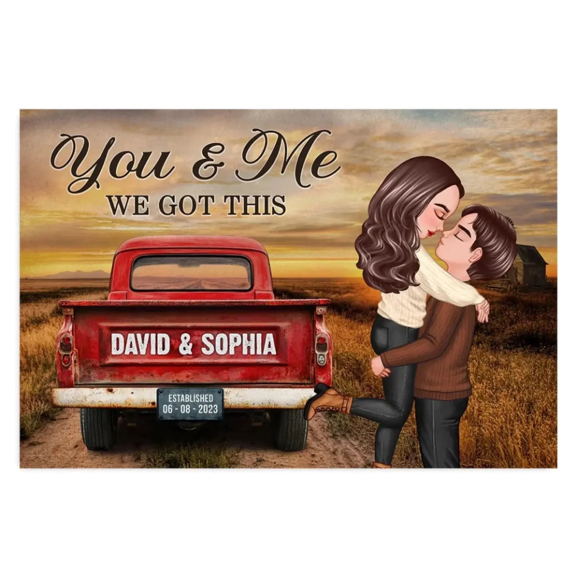God Knew My Heart Needed You – Personalized Red Truck Couple Canvas, Rustic Love Gift for Wife or Husband  Ezcustomize