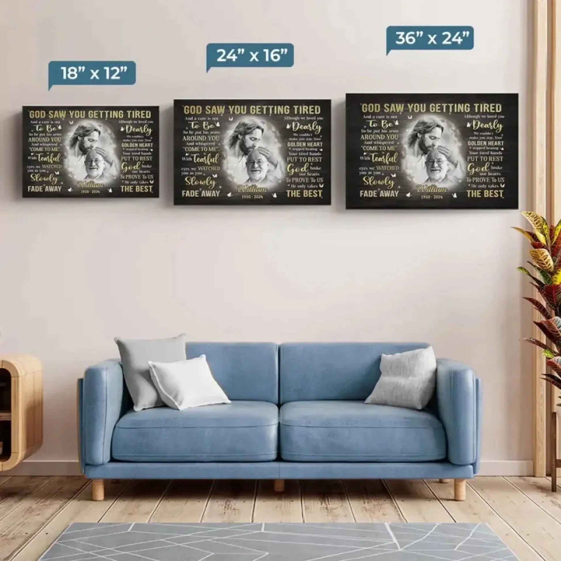 "God Saw You Getting Tired" Memorial Photo Art – Personalized Poster/Canvas – Custom Sympathy Gift for Family Members  Ezcustomize