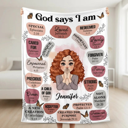 God Says I Am Affirmation – Personalized Christian Blanket Throw – Meaningful Birthday & Encouragement Faith Gift for Her or Loved Ones  Ezcustomize