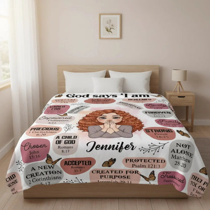 God Says I Am Affirmation – Personalized Christian Blanket Throw – Meaningful Birthday & Encouragement Faith Gift for Her or Loved Ones  Ezcustomize